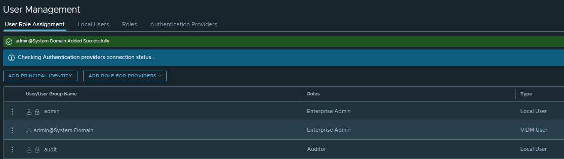 Adding Enterprise Admin role to vIDM local admin: admin@System Domain